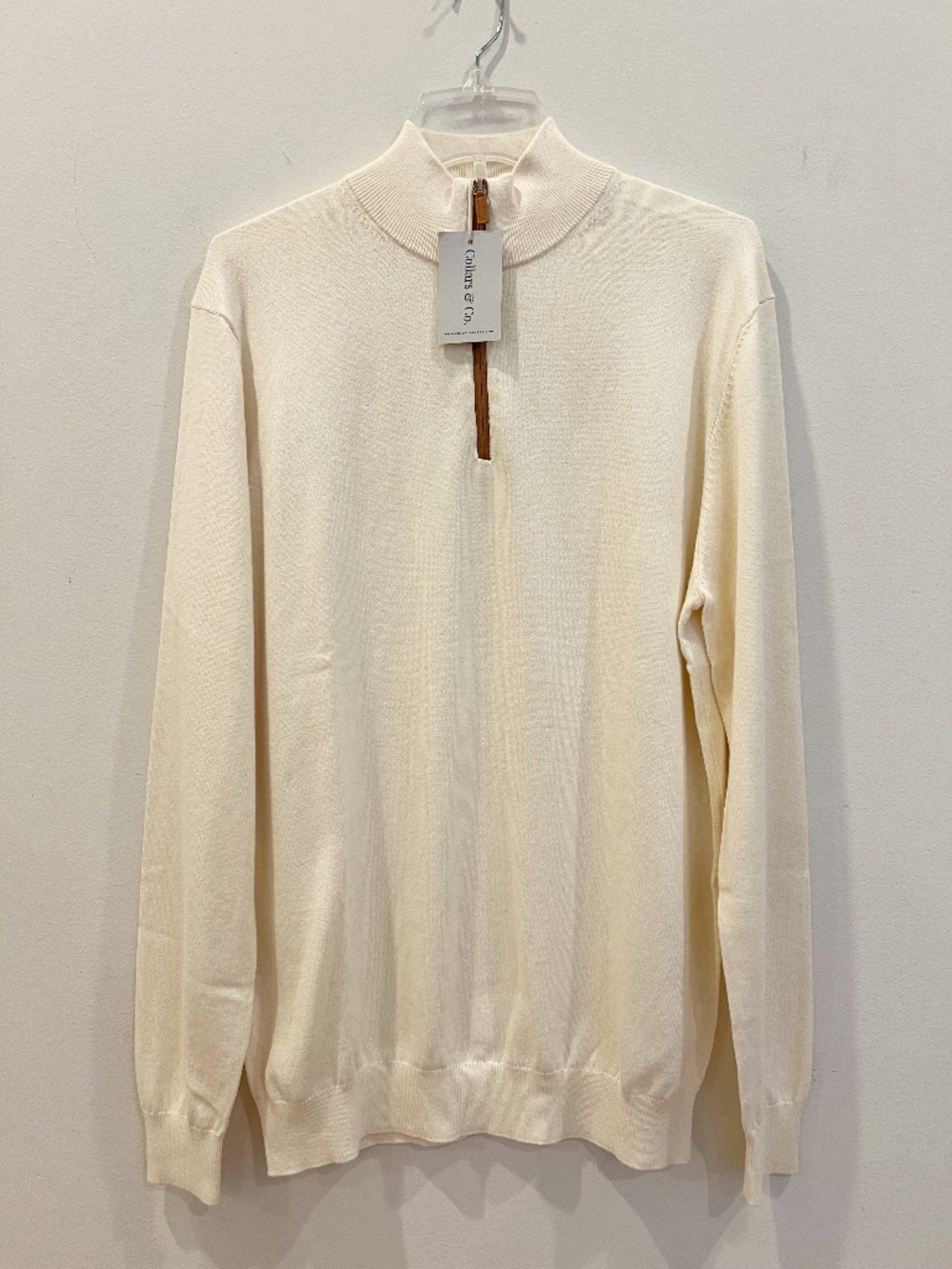 Collars Co 1/4 Zip Sweater Mens Large Cream Cotton Cashmere Preppy Pullover NEW